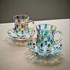 European Style Glass Tea Mug with Saucer Juice Cup Colorful Woven Texture Coffee Cup  Cafe