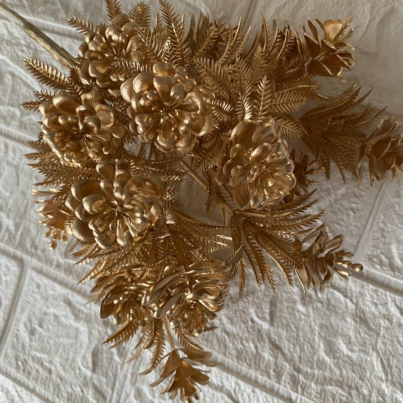 Artificial Golden Eucalyptus Hydrangea Fan Leaf Fake Flower Wedding Photography Home Hotel Ginkgo Leaves Plant Accessories Decor