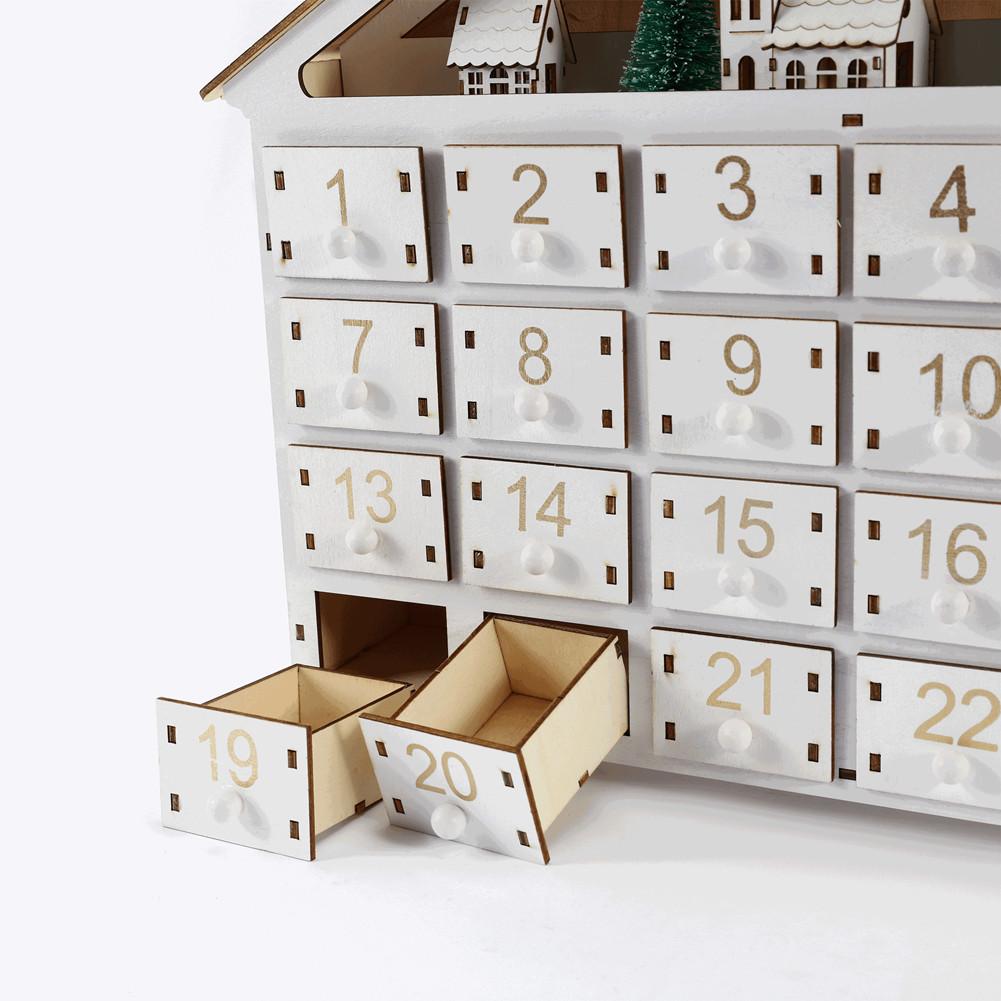 Christmas Wooden Advent Calendar With 24 Drawers House Pine DIY Countdown Calendar Multi Purpose Craft Storage Box