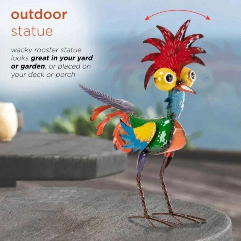 Yard Art Garden Rooster Statues Iron Cockerel Figurines Creative Chicken Sculpture  Lawn