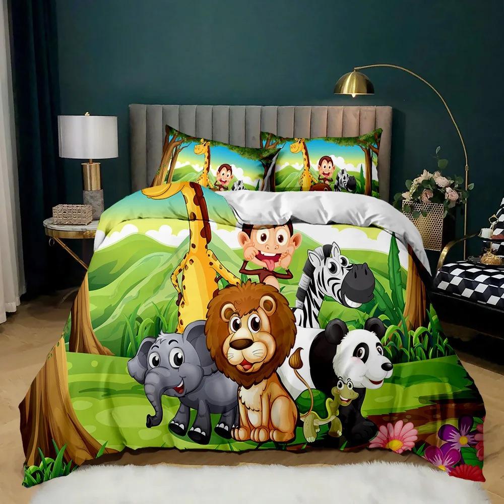 2/3pcs Animal World 3D Bedding Set, Lion Duvet Cover and Pillowcase, King/California King Bedroom Decor, Gift for Boys and Girls