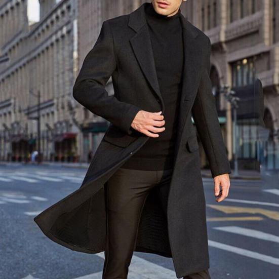 Men Coat Solid Color Turn-down Collar Cardigan Leisure Winter Jacket for Daily Wear