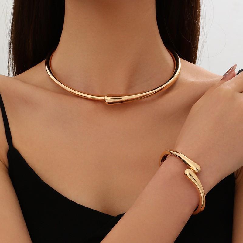 Fashion Jewelry Set Personality Bracelet Women's Open Necklace Hip Hop Earrings Alloy Ring Necklace Set