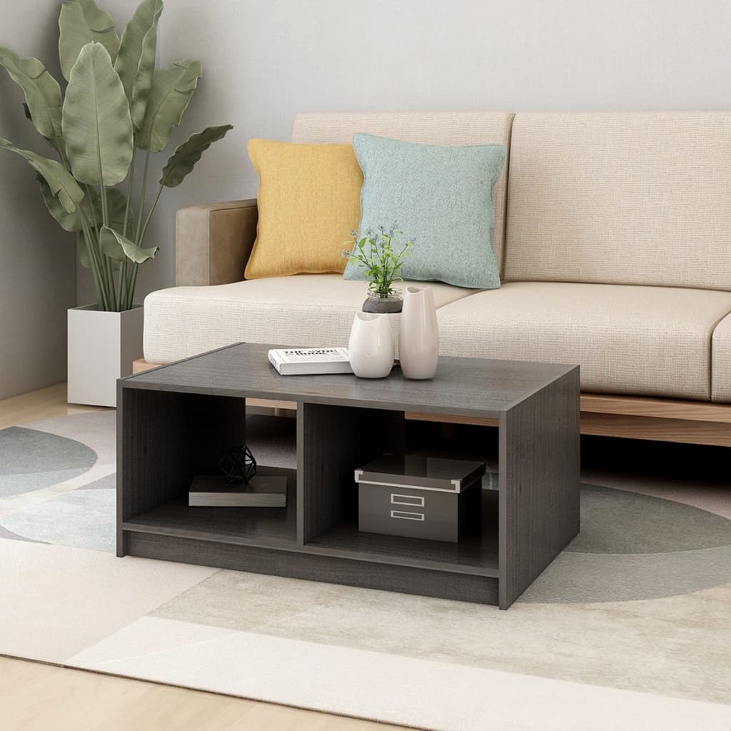  Coffee Table, Grey, 75x50x33.5 Cm, Solid Pine Wood