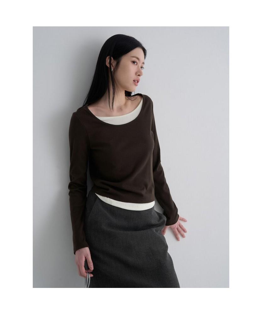 8seconds Color Block Layered Long Sleeve T-Shirt Brown