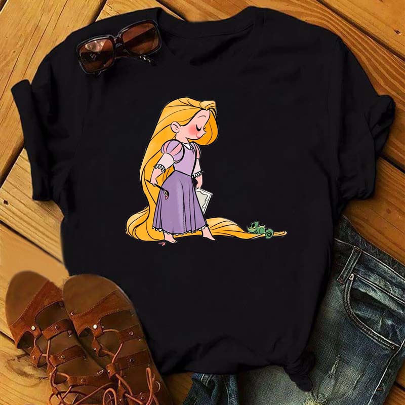 Disney Cartoon Princess Printed Women T-shirt Kawaii Graphic Printed T Shirt Summer Casual Short Sleeve Female Tops Tshirt Tees