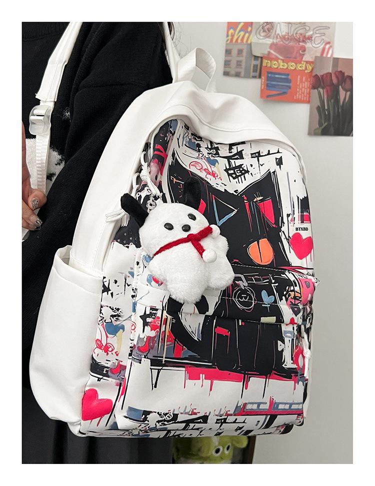 Ryggsekk med stor kapasitet med graffiti-anime-design for studenter
