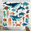 Cartoon Blue Sea Dolphin Underwater World Printed Shower Curtain, Bathroom Shower Curtain, Home Decorative Curtain With Hooks
