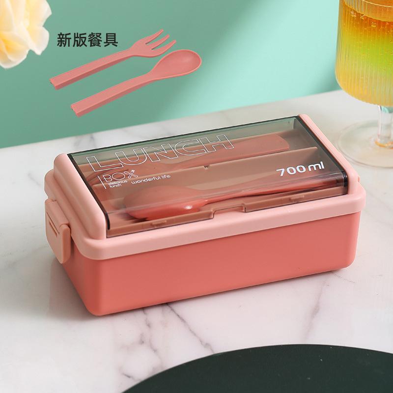 

Food-grade microwaveable lunch box, double-layer bento box, compartmented lunch box with cutlery and small sauce container Single Layer-Pink