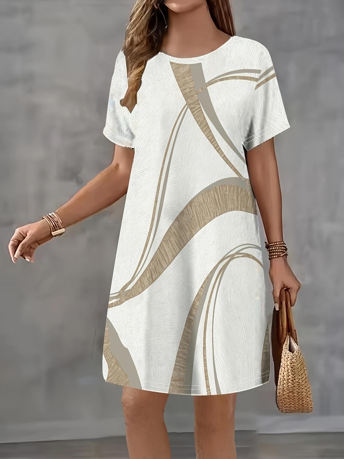 

Women S Abstract Striped Dress. Fashion Casual Short Sleeve Loose Outfit L дубильна кора