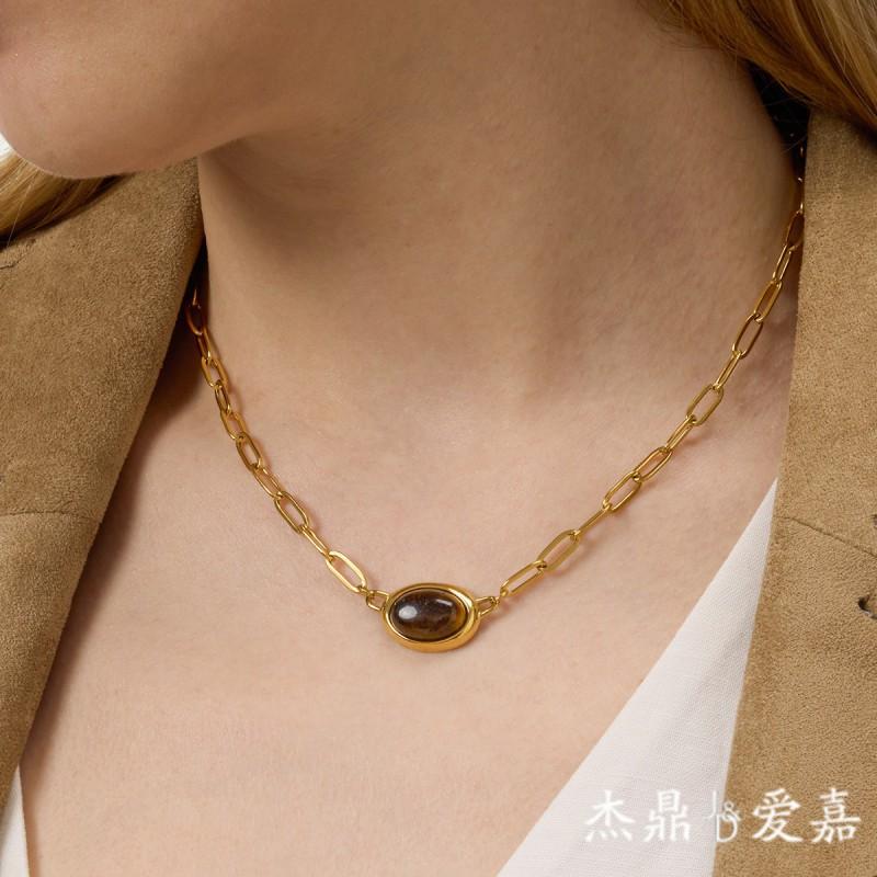 Titanium Steel Tiger Eye Necklace Women Fashion Collarbone Chain Luxury Jewelry