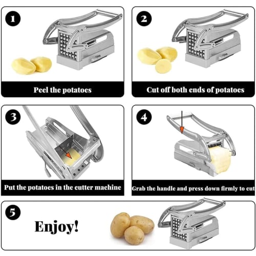 TINGJUNN Stainless Steel French Fry Cutter, Manual Potato Slicer, Includes Two Blade Sizes and a Non-slip Suction Cup Base, Perfect for Dicing Fruits
