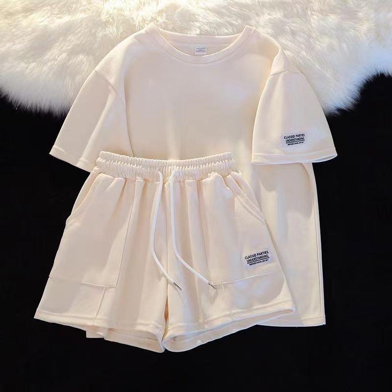 

Плюс размер Летний свободный крой утягивающий женский костюм из двух предметов Повседневная спортивная верхняя одежда Уличная одежда Комплекты с коротким рукавом XS