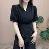Women's Yellow V-Neck Blouse Puff Sleeve Button Down Fitted Casual Shirt