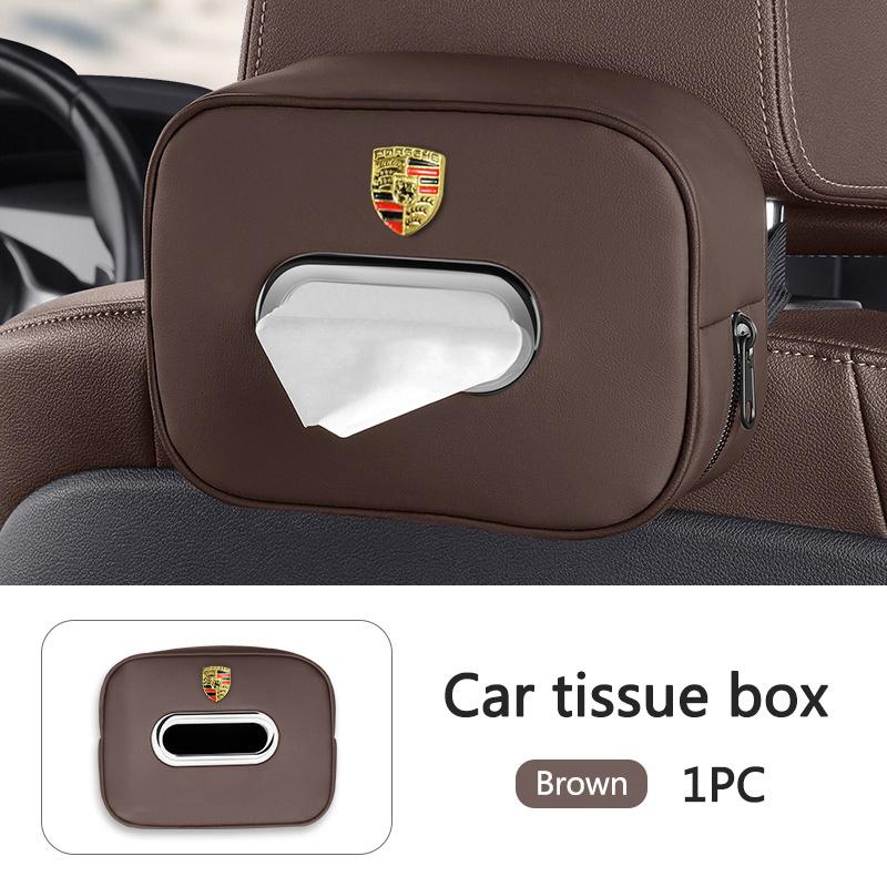 Metalowy emblemat 3D Samochodowy pojemnik na chusteczki Pudełko do przechowywania chusteczek na oparciu siedzenia Do Porsche Cayenne Panamera Macan 911 718 Taycan Boxster Cayman 918