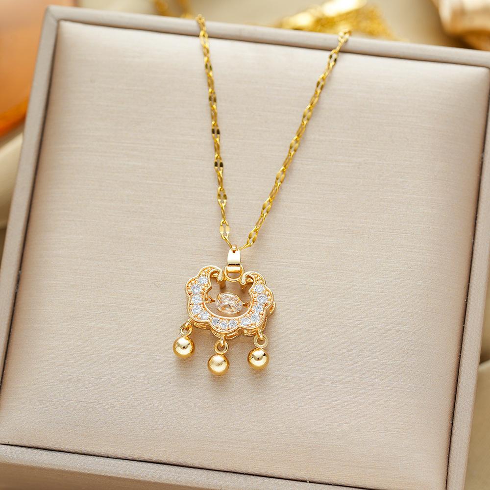 Elegant Ruyi Longevity Lock Pendant Titanium Steel Necklace For Women Minimalist Collarbone Chain Unique Accessory