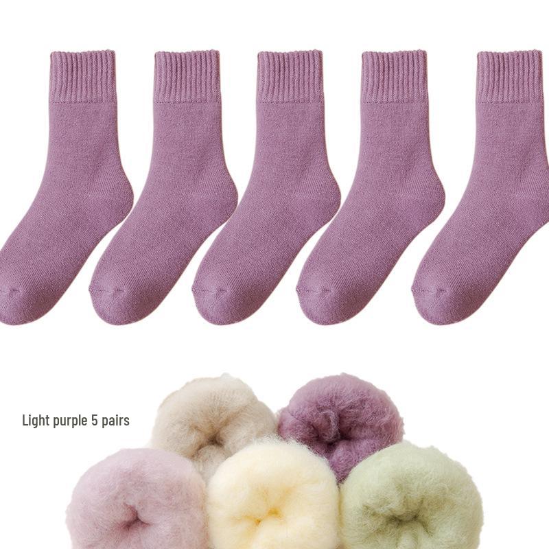 Dámské fleecové ponožky střední délky Zhuji - Silný samet, teplé a pohodlné na podzim/zimu, ideální na spaní nebo lenošení