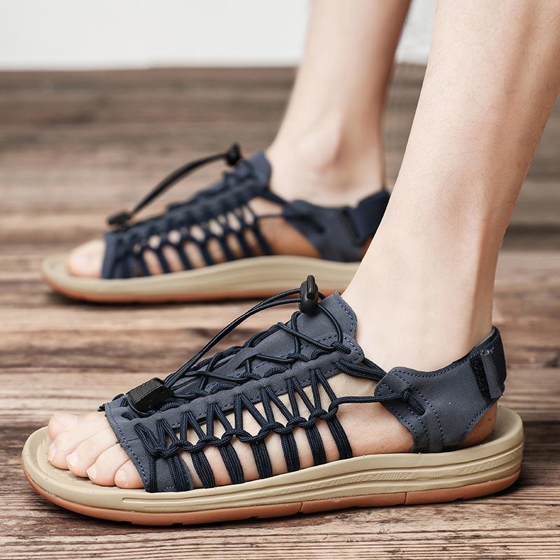 Men's Sandals Fashion Handmade Roman Sandals Summer Hollow Mesh Sandals Outdoor Non Slip Wading Shoes for Men Casual Beach Shoes