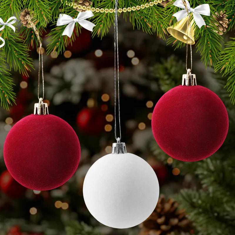 12/24pcs Christmas Decorative Ball 6cm Vintage Wine Red Velvet Decorative Ball Christmas Ball Pendant Festival Party Decoration