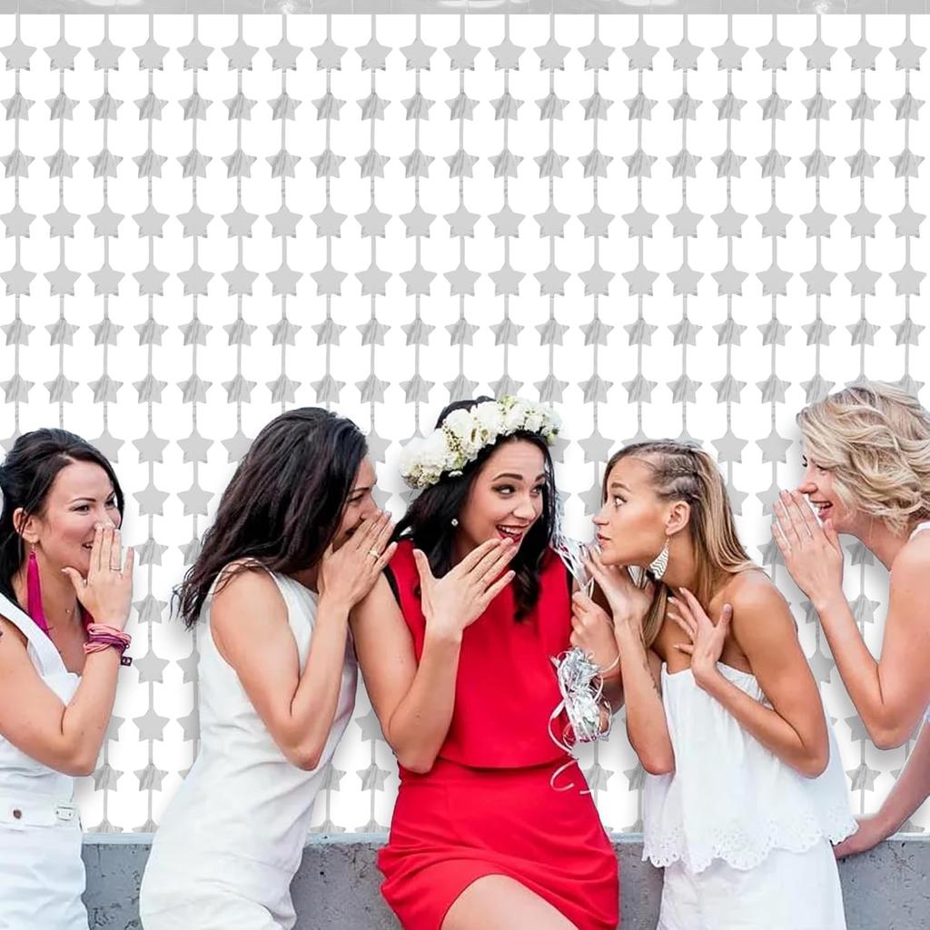 BEISHIDA 2 Pcs Silver Stars Door Streamers Stars Foil Fringe Curtain Streamers Backdrop Birthday Wall Background for Birthday Children's Day Baby