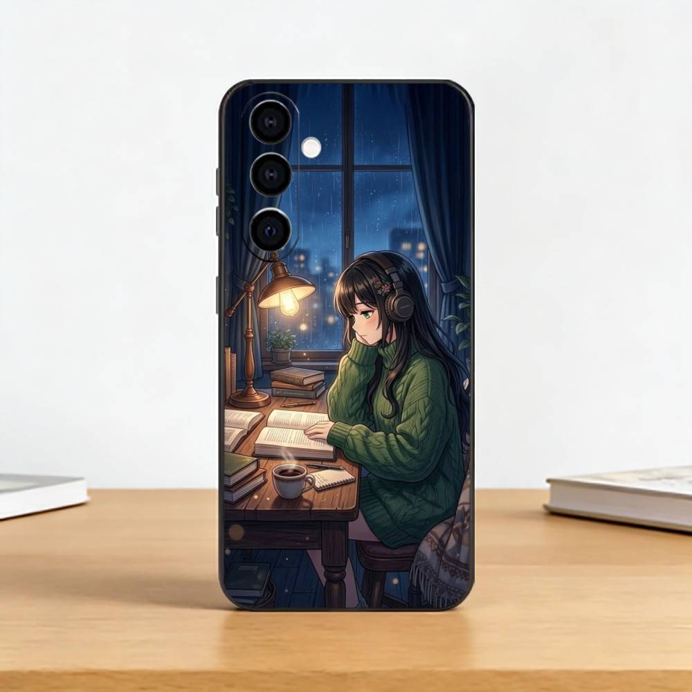 

Coffee-Study Book illustration Phone Case For Samsung Galaxy A73,A72,A71,A70,A53,A52,A51,Others Soft Black Cover Samsung a51 4g