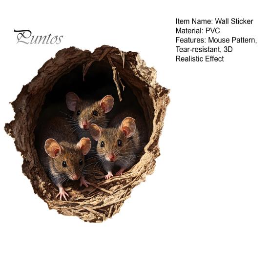 Mouse Hole Wall Sticker 3D Self-Adhesive Sticker Rustic Waterproof Mouse Decal for Children's Room Living Room Decor