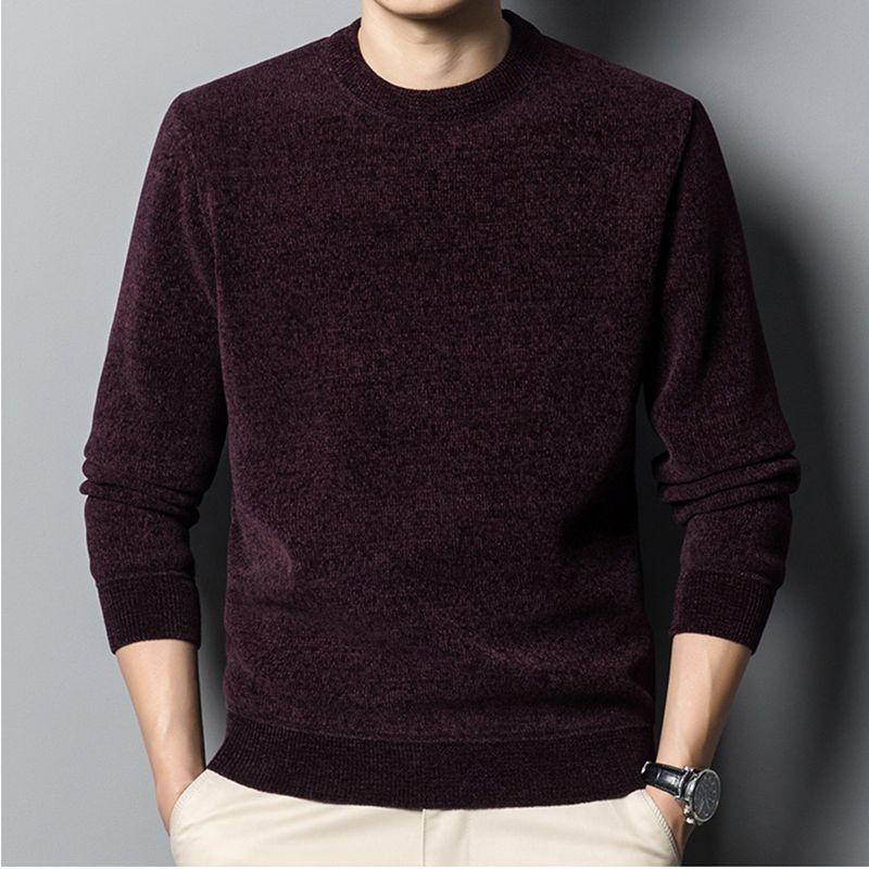 

Winter Men s Thickened Velvet Round Neck Long-sleeved Sweater Warm Solid Color Sweater Base L красный
