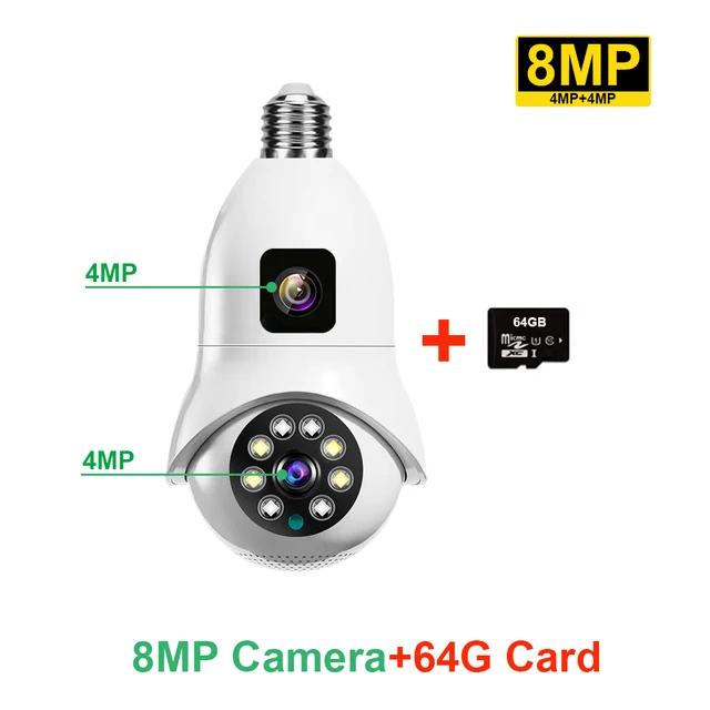 8MP 4K Bulb WiFi Dual Lens Color Night Vision Auto Tracking Zoom Indoor Security Monitor E27 Surveillance Wireless Camera