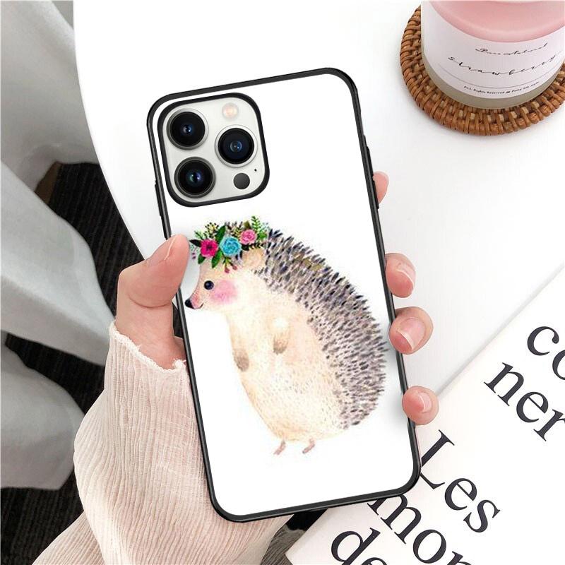 Animal Head Wearing Flowers Hedgehog Fox Phone Cover For Iphone 14pro 11pro 12 13promax 5 6s Xs 7 8plus SE Xr 12mini Coque Cases