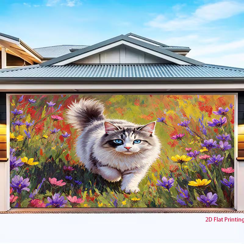 Cute Kitten in Colorful Flowers Backdrop Oil Painting Garden Background for Photoshoot