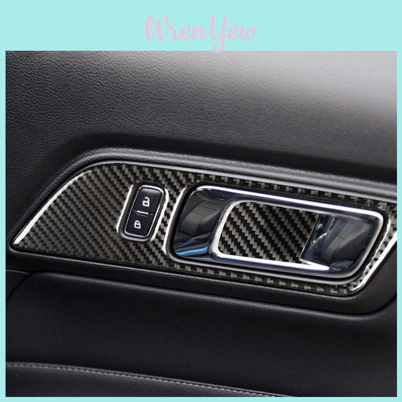 Glossy Carbon Fiber Door Handles Bowl Trim Cover Decal For Ford Mustang 2015-2017