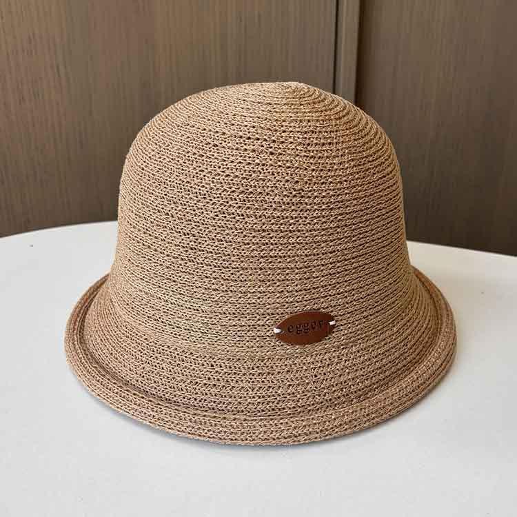 Women's Summer New Sunscreen Thin Crimped Knitted Basin Hat Dome Small Edge Bucket Hat Fashionable Versatile Beach Sun Hat