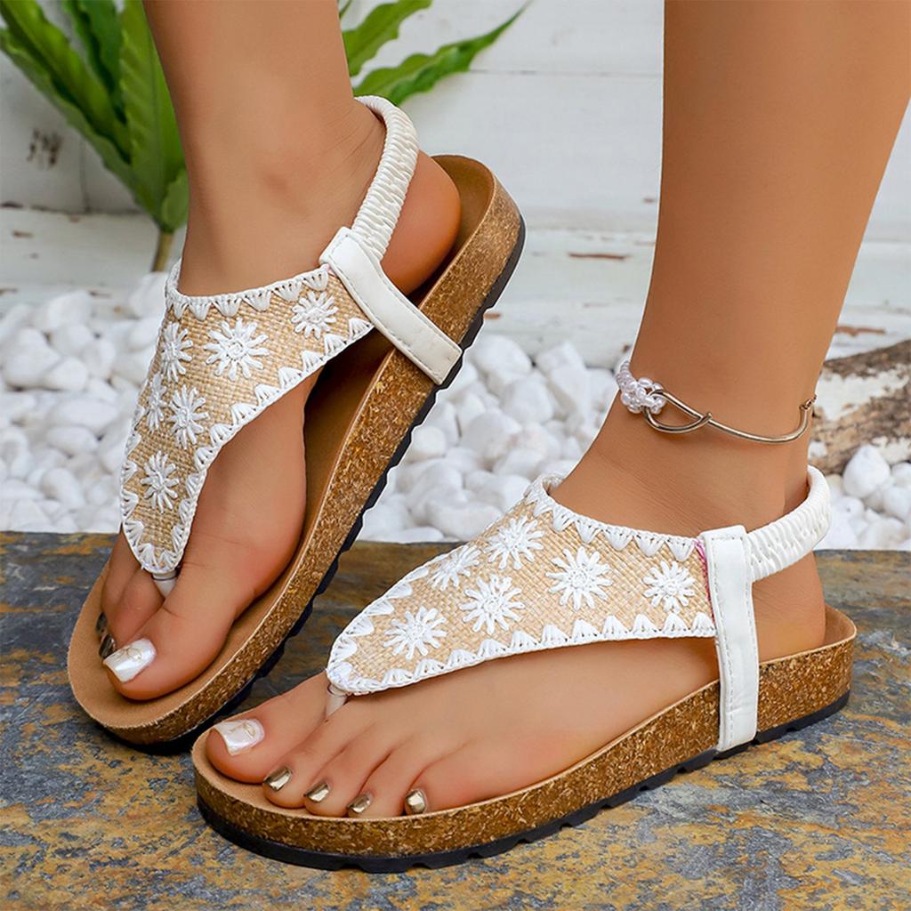 Women's Retro Platform Wedge Flip Flop Sandals Summer Casual Slip On Open Toe Beach Shoes with Embroidered Upper and Cushioned Footbed
