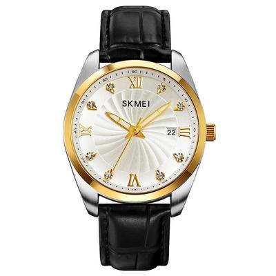 SKMEI Watch Black Leather Belt Stylish Simple Business Classic Arm Watch Waterproof Analog Casual Date Gentleman Watch Present Gold Silver Men Watches