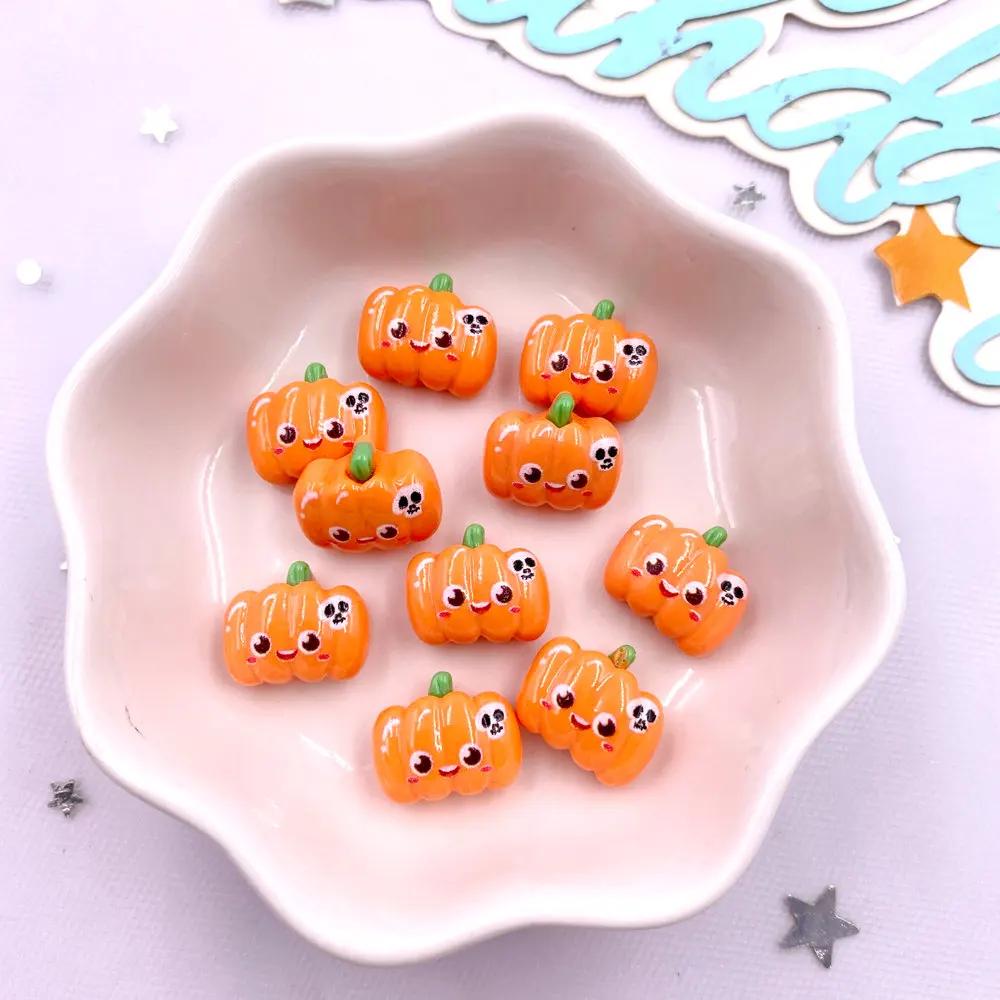 30pcs Resin Mini Colorful Painted Bat Pumpkin Skull Ghost Cat Figurines Flat Back Scrapbook DIY Halloween Decor  Nail Art M439 F