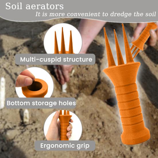 Handheld Soil Aerator 3-Spike Soil Loosening Tool Manual Mini Soil