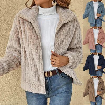 2024 Herbst/Winter Damen Pelz Plüsch Revers Strickjacke Kurzmantel