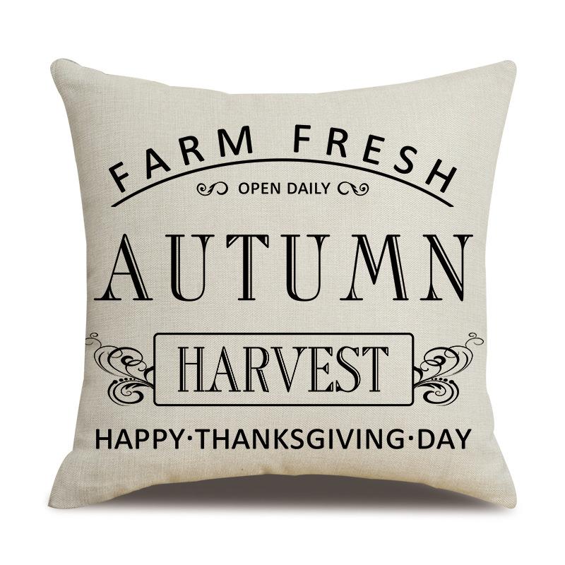 Thanksgiving Linen Pillowcase Autumn Pumpkin Print Pillow Cushion Cover