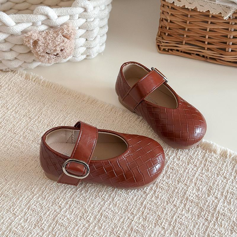 

[Fashion Girls Spring Knit Soft Sole Mary Jane Shoes Baby Leather Shoes Kids Performance Shoes] size 25 темно-коричневого кольору