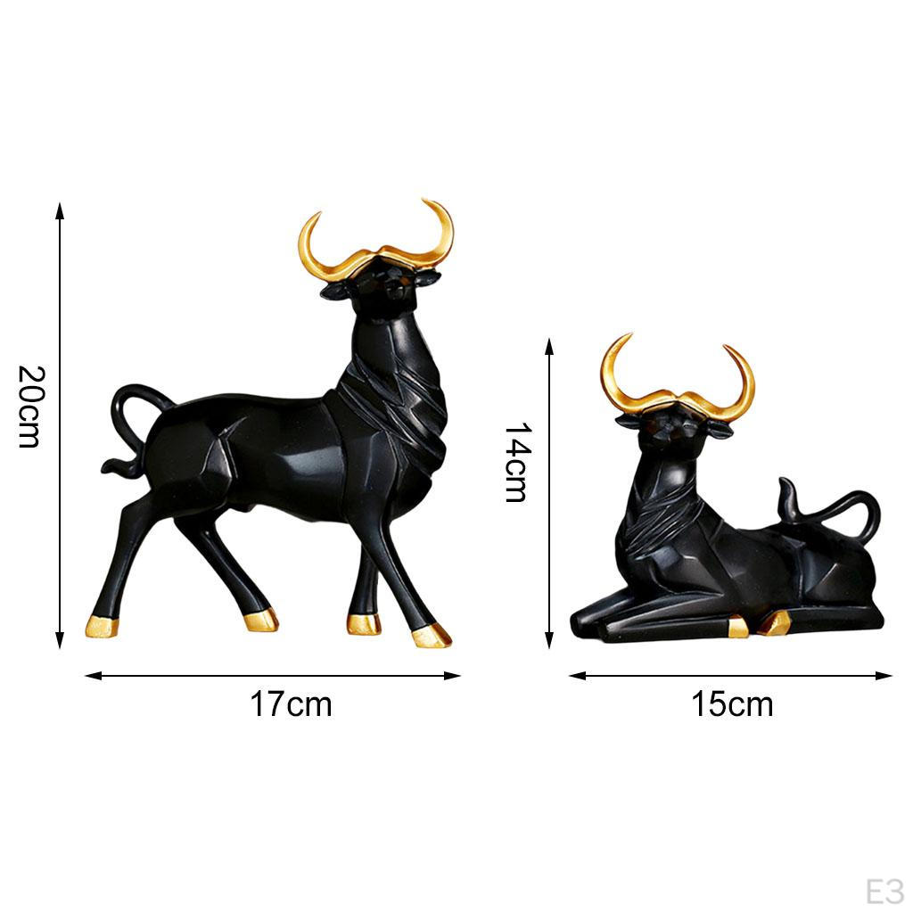 1 Pair Statue Bull Sculpture Figurine Lucky Craftwork for Bookshelf Desk Living Room Christmas Gift