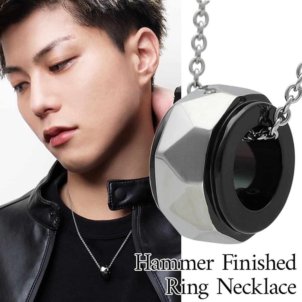 [Shinjuku Gin No Kura] Hammered Black Ring, Surgical Stainless Steel Necklace, Men's Pendant, Hypoallergenic