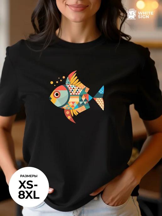Classic-fit cotton summer T-shirt with Goldfish print S