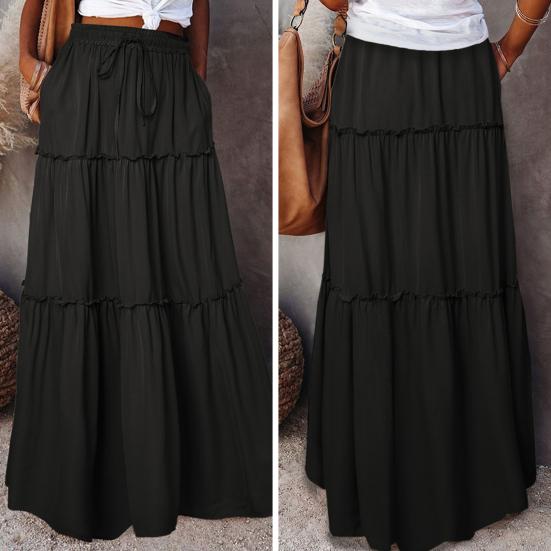 Ženy Vysoký pas Elastická Maxi sukně Jednobarevná Jednobarevná A-Line Volánkové Prošívání Sváteční párty Dlouhá sukně Streetwear