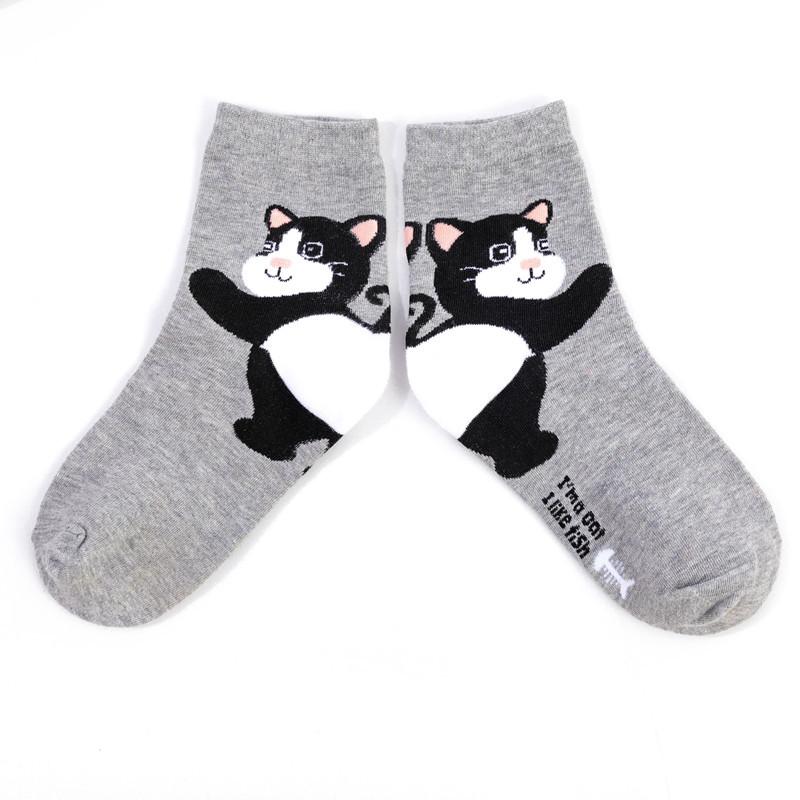 

1/5 пар милых мультяшных носков с животными, забавные носки средней длины для женщин, подходят для всех сезонов для повседневной носки 1 Pair серый