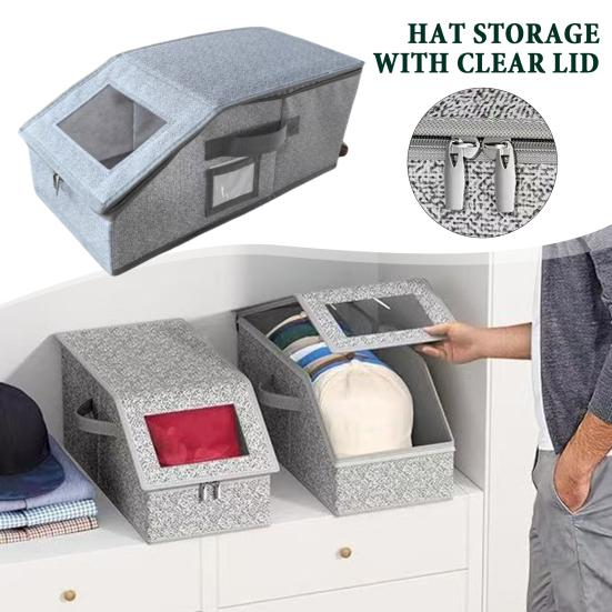 Baseball Cap Organizer, Stackable Hat Storage Box, with Clear Window Lid Durable Design, Container for Baseball Caps Snaps Trucker Hats
