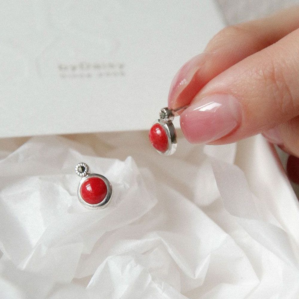 

J.Lauren Червоний Корал Марказит Срібні Сережки Be0696 [35102397]