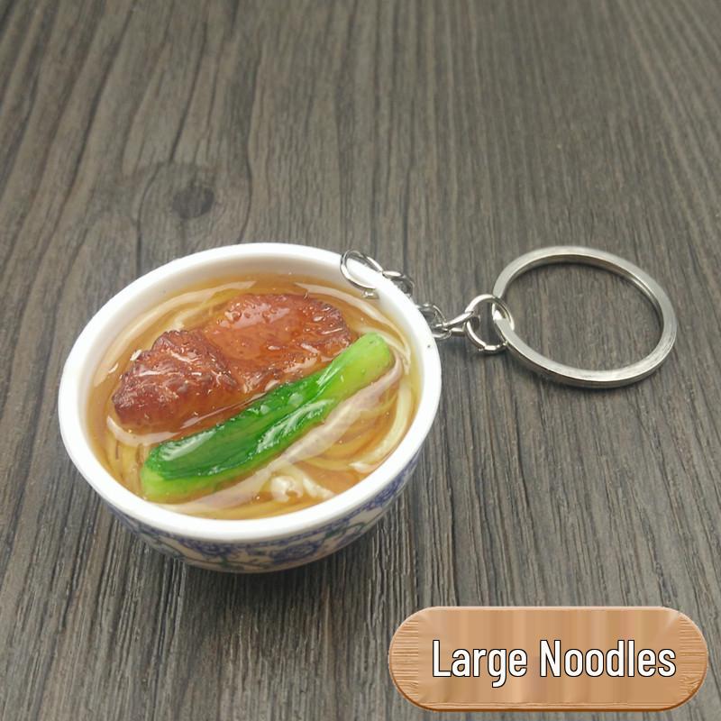 Chinese Style Realistic Noodle Keychain, 4cm Blue and White Porcelain Bowl, Food Play Prop.