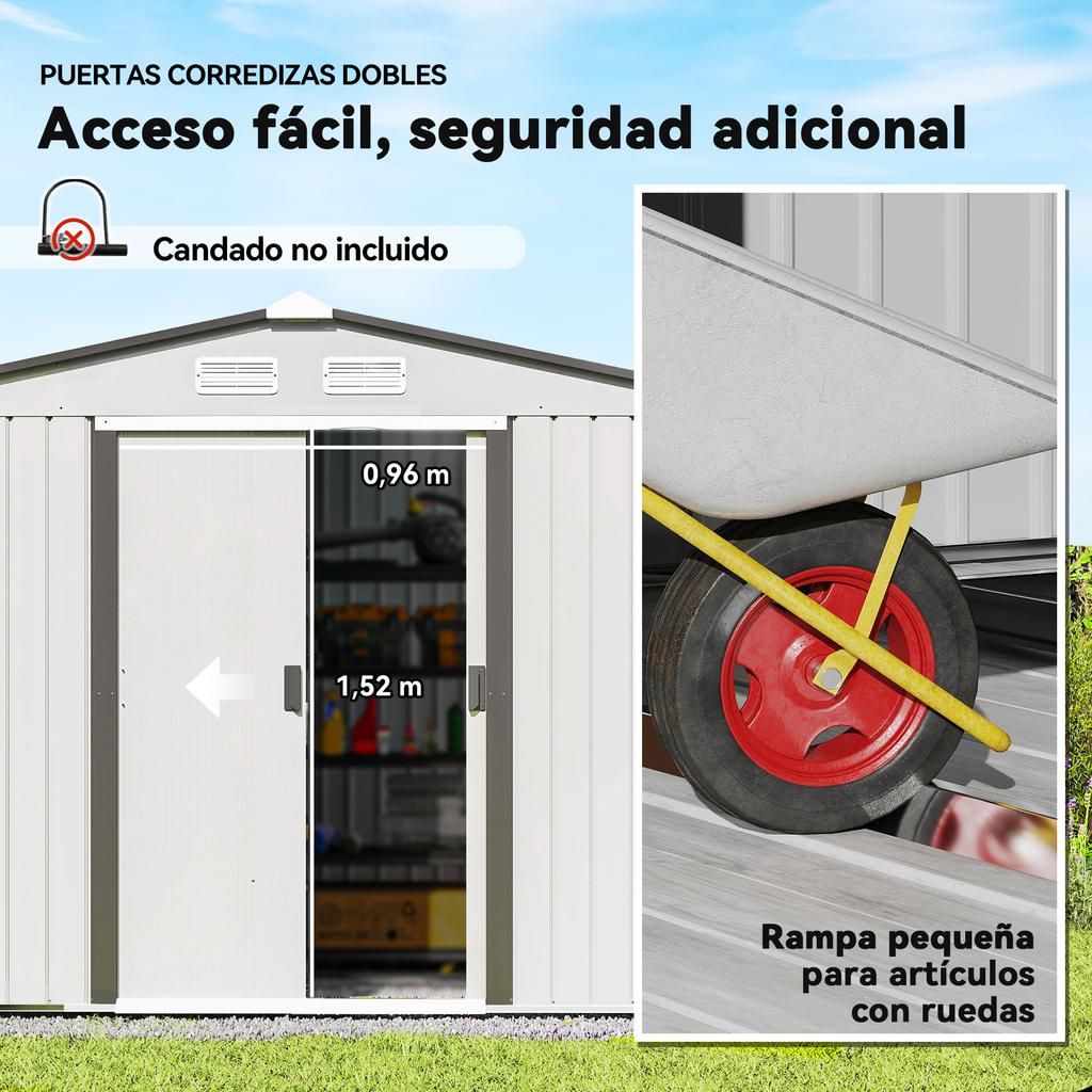 Garden Storage Shed, Metal Outdoor Storage Shed House with Foundation Kit, Ventilation, Doors, 9 X 6FT, Silver