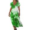 Mode Damen Sommer V-Ausschnitt Kurzarm Baumwolle und Leinen Vintage Blumendruck Strandkleid