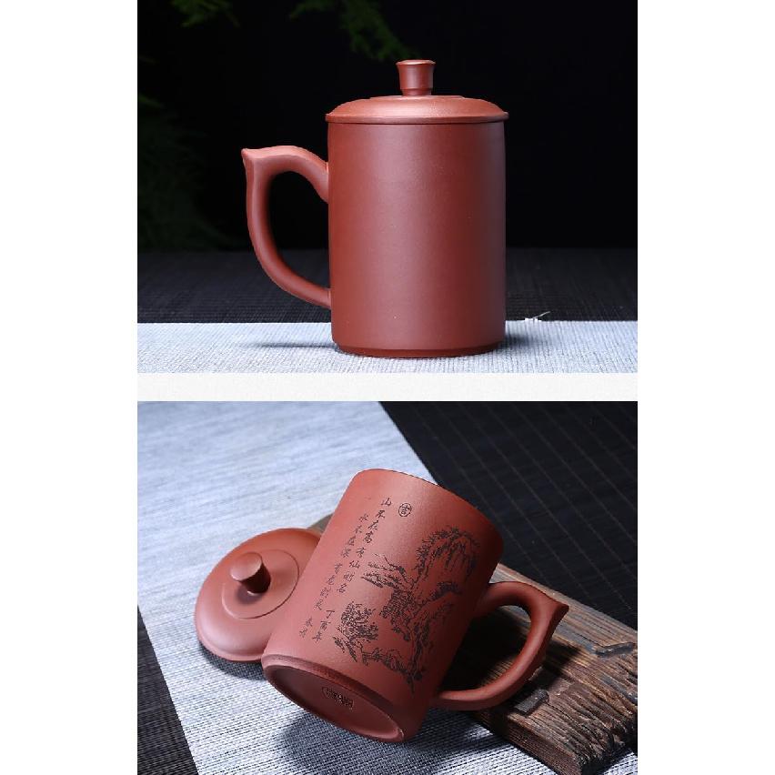 Liang baobao Purple Sand Clay Tea Cup 500ml Chinese Zisha Teacups Handle Lip Mugs (Red)